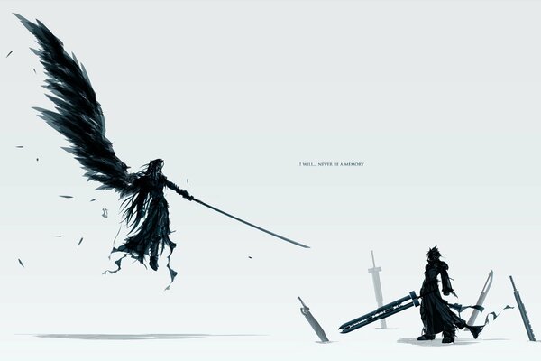 Sephiroth e Cloud combattono dalla fantasia finale