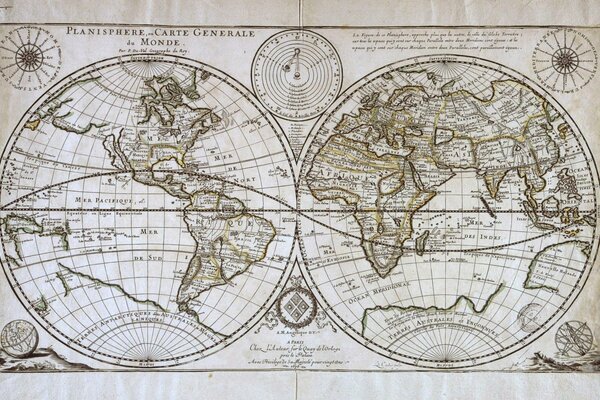 A map showing the hemispheres of the world