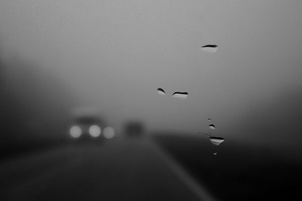 Fogged car window on the highway