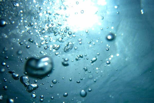 Bubbles in deep blue water