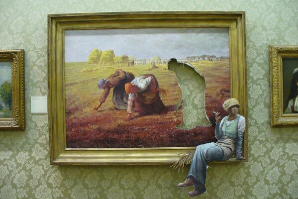 The animated picture. a smoke break during the harvest