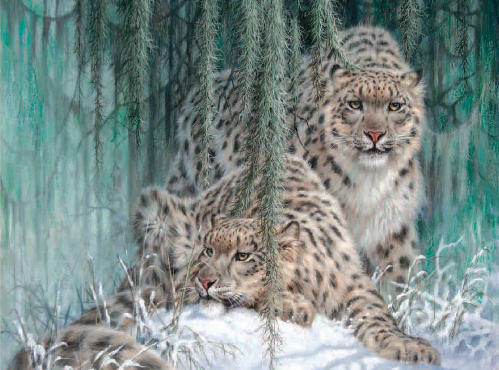 larry fanning fantasma a la luz de la luna leopardos de las nieves pintura leopardo de las nieves irbis leopardos nieve invierno