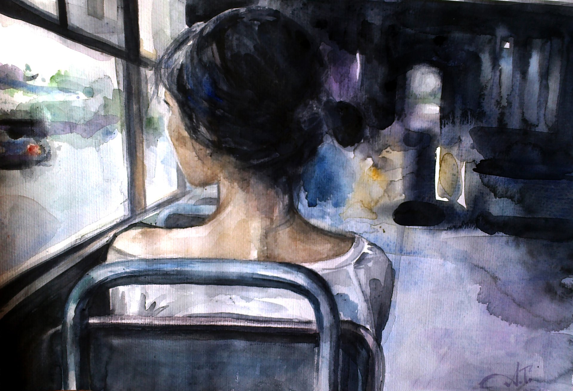 arte ragazza autobus solitudine