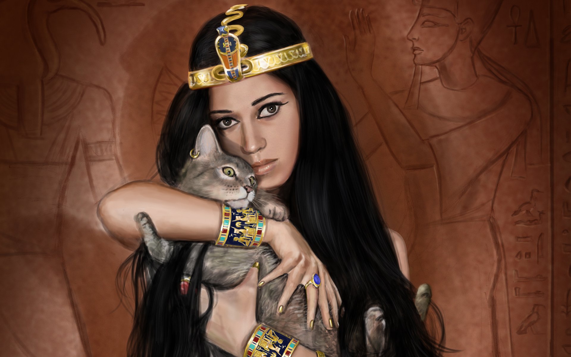 art girl egypt egyptian queen cat decoration