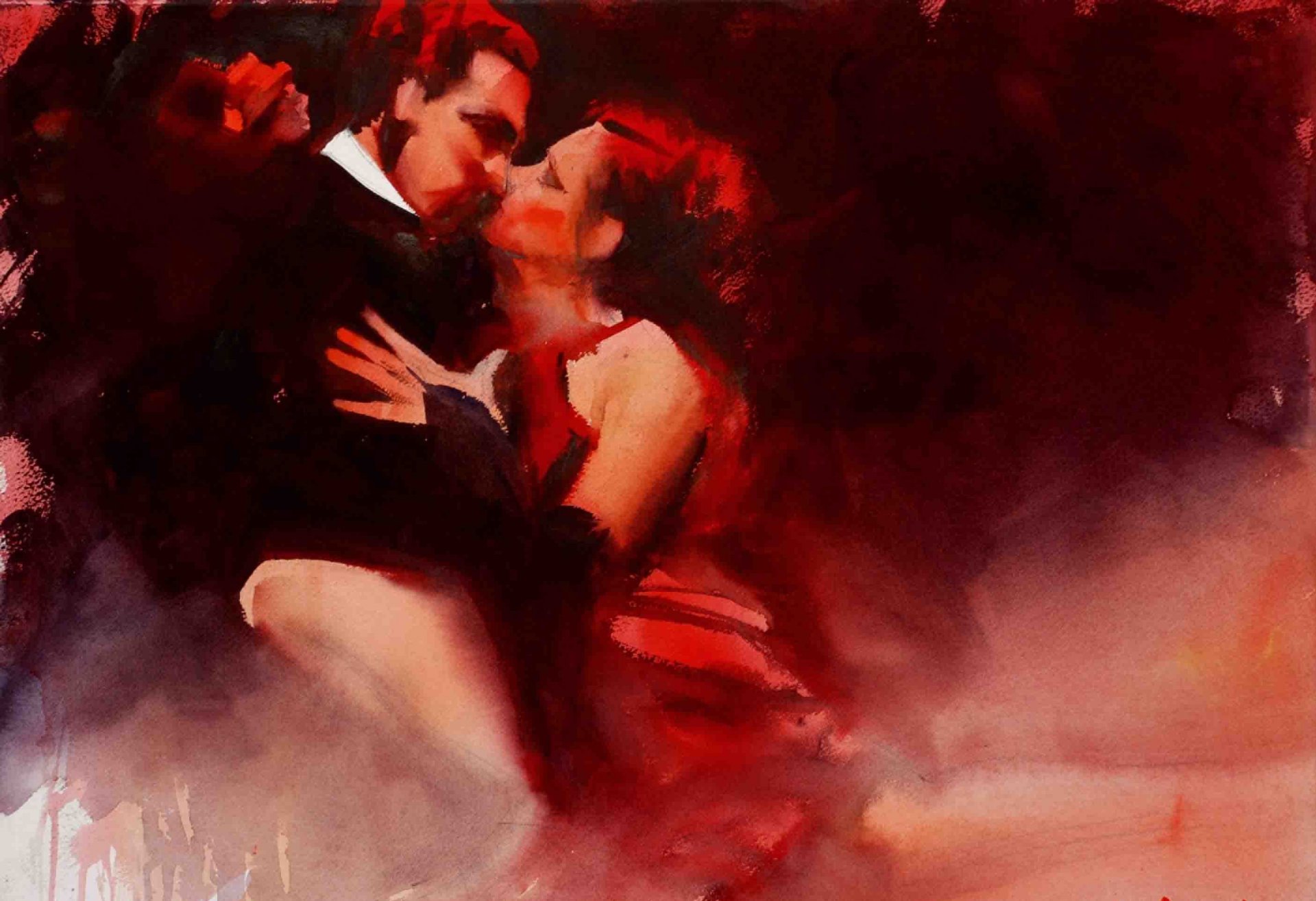 malerei aquarell kunst alvaro castagnet tango kuss tanz leidenschaft mann frau zwei