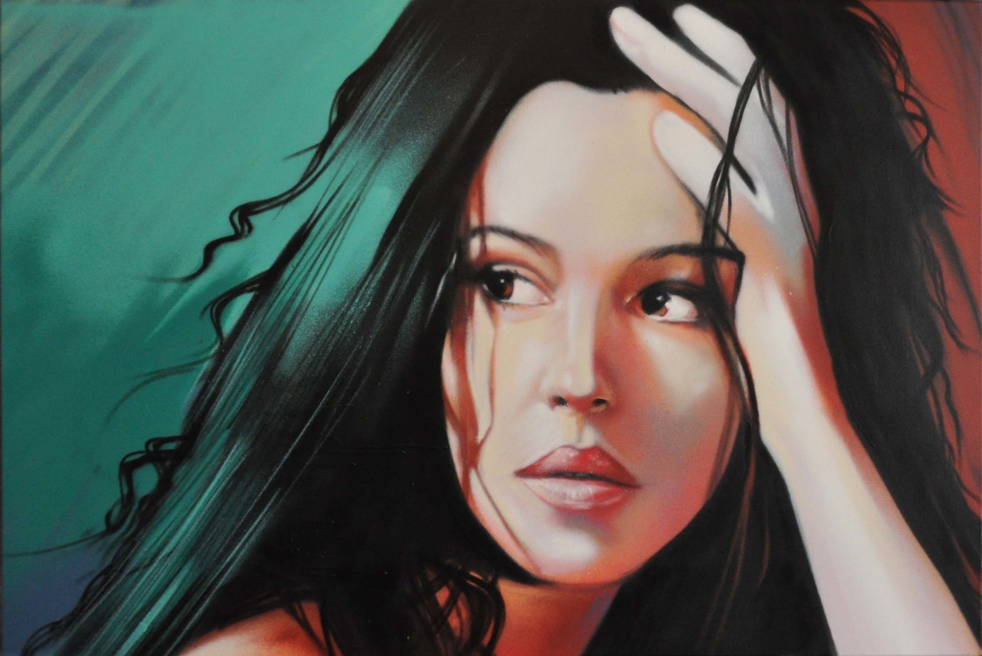 monica bellucci modelo actriz pintura prt retrato cara labios cabello