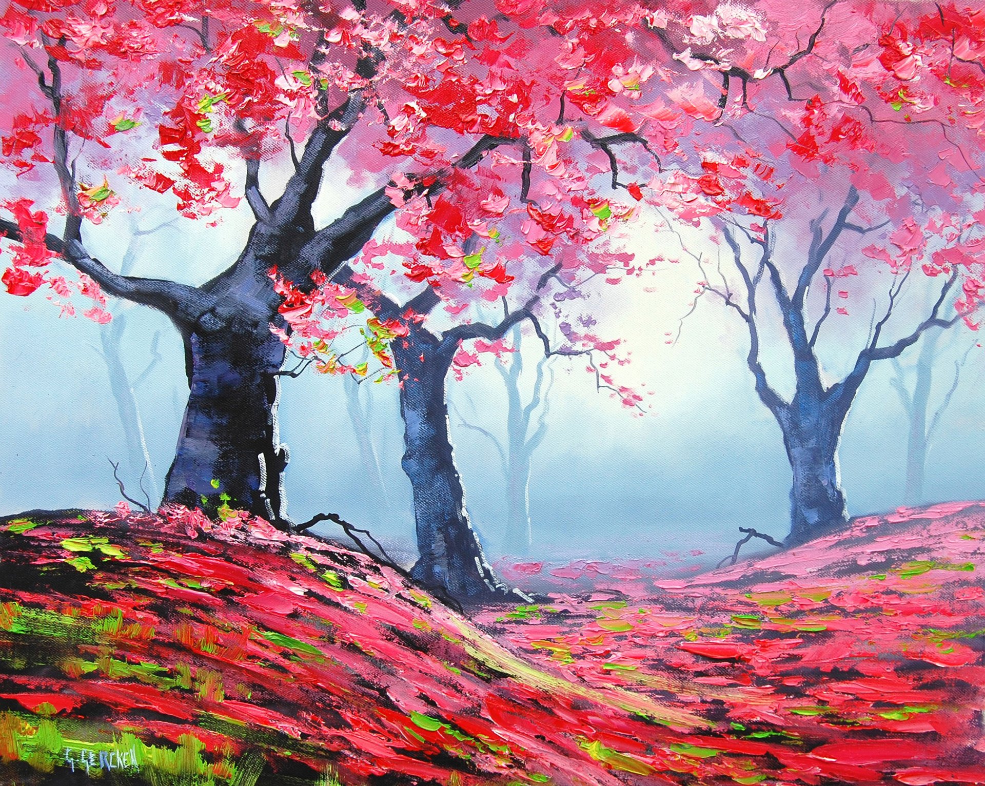 arte artsaus natura autunno alberi foglie rosso