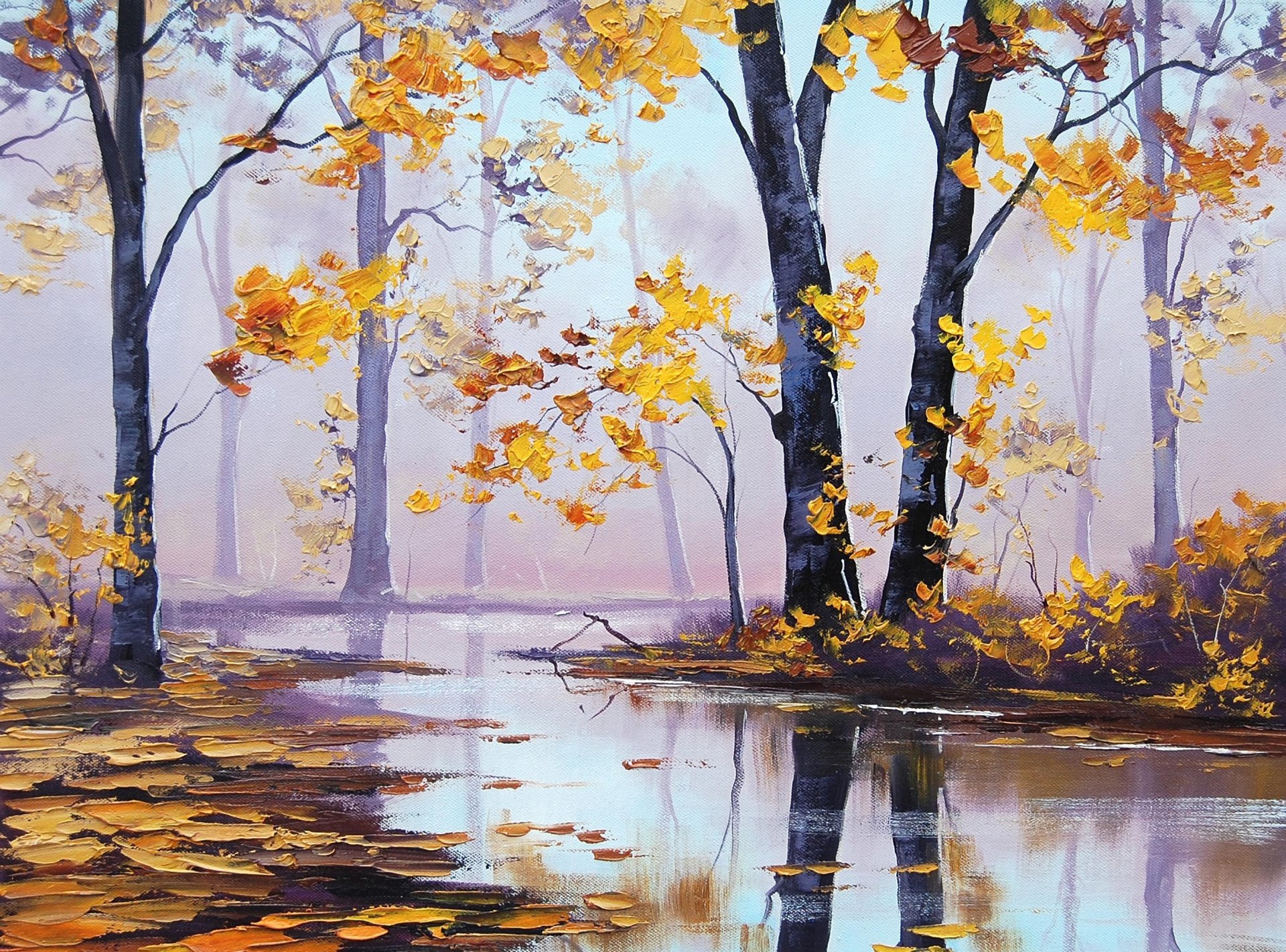 kunst artsaus natur herbst bäume fluss wald gelbe blätter