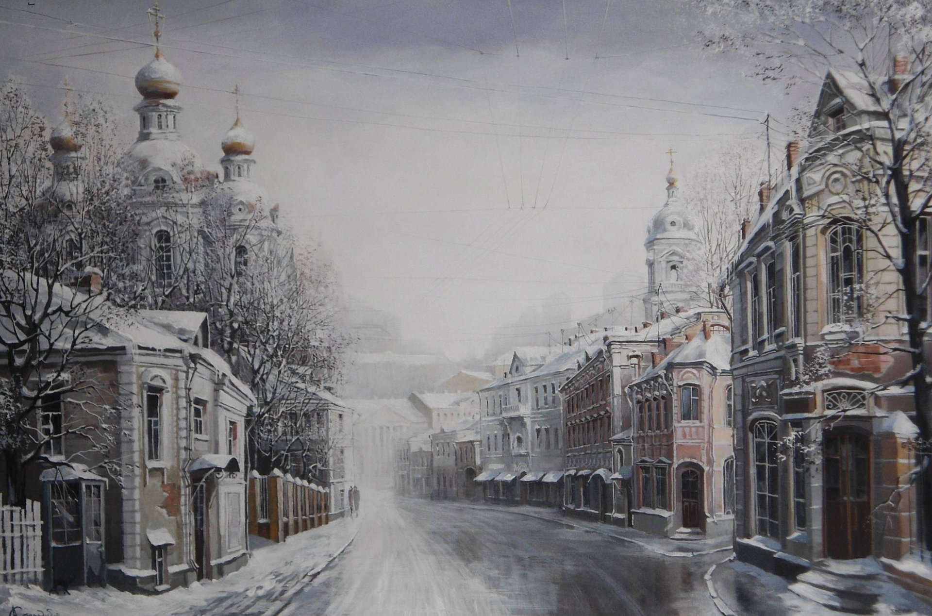 alexander starodubov merry christmas painting winter house church