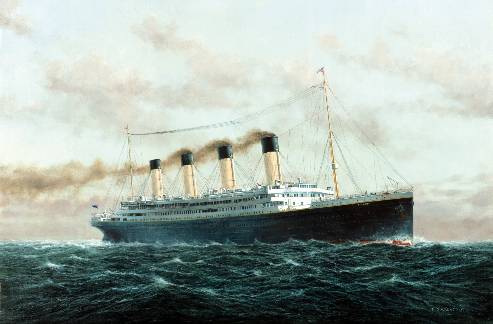 titanic passagierschiff liner schiff zeichnung unterwegs meer himmel wellen