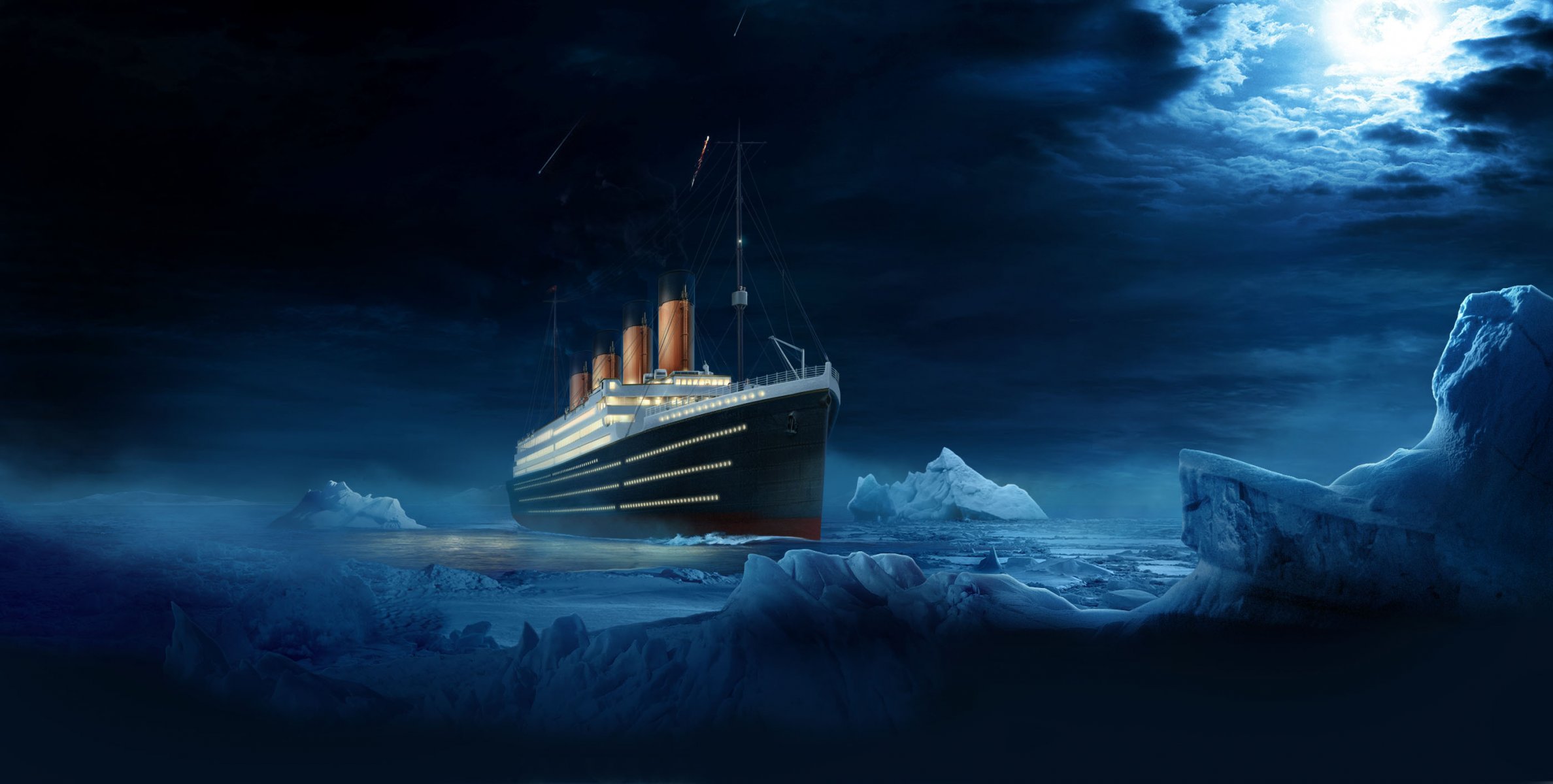 titanic transatlantico nave acqua notte fine iceberg nuvole