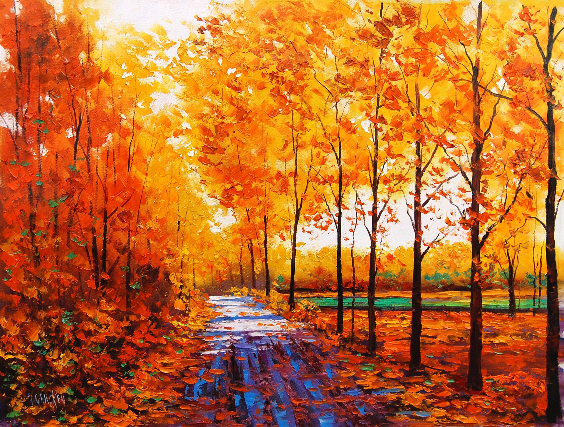 kunst artsaus natur herbst gehweg bäume blätter gelb