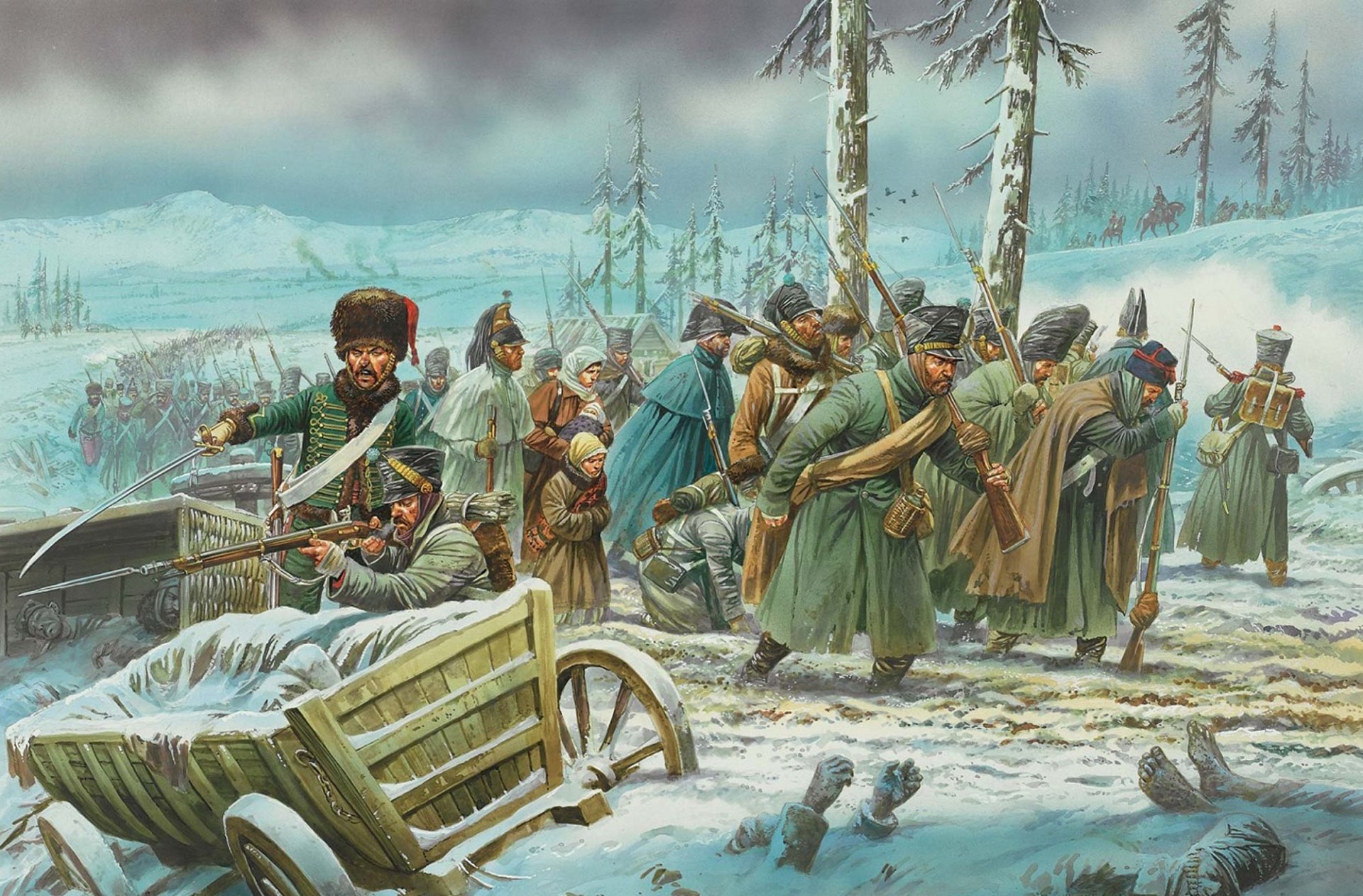 winter russland rückzug französisch truppen vaterländischer krieg von 1812 zeichnung