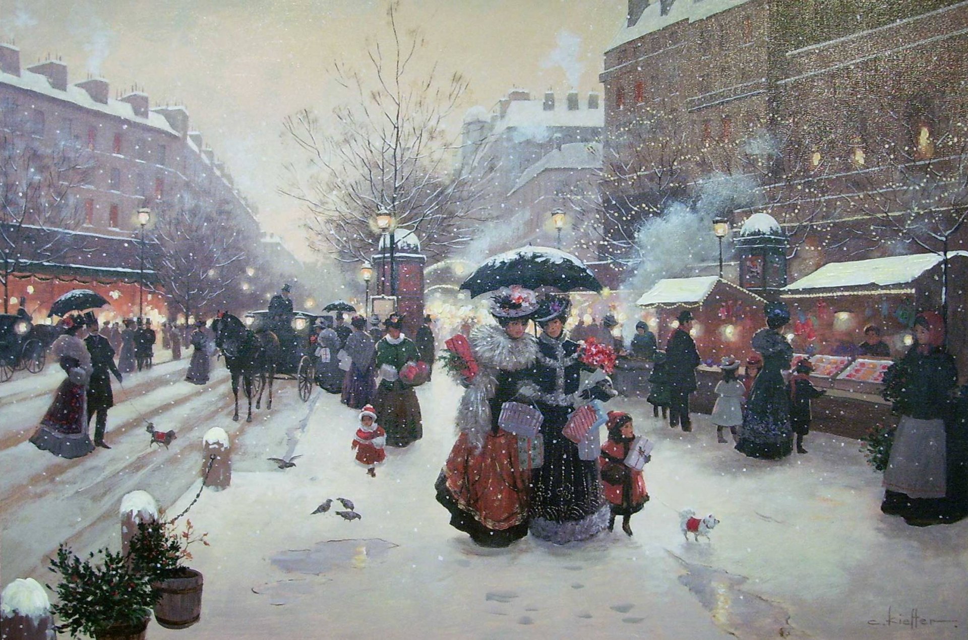 christa yuenegh placeres de invierno pintura invierno parís francia navidad año nuevo regalos calle mercado vacaciones señoras