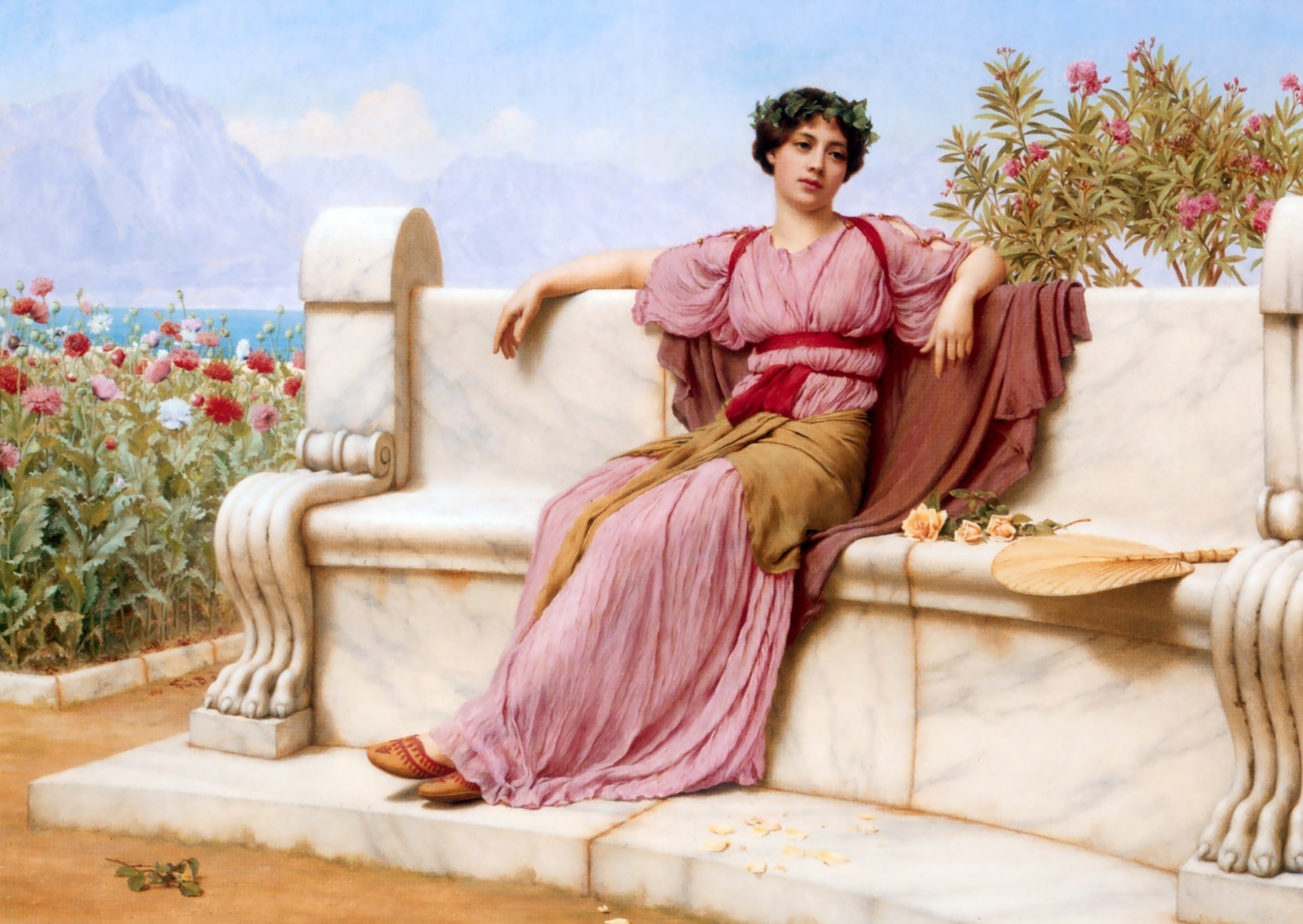 john william godward pattern picture girl sitting