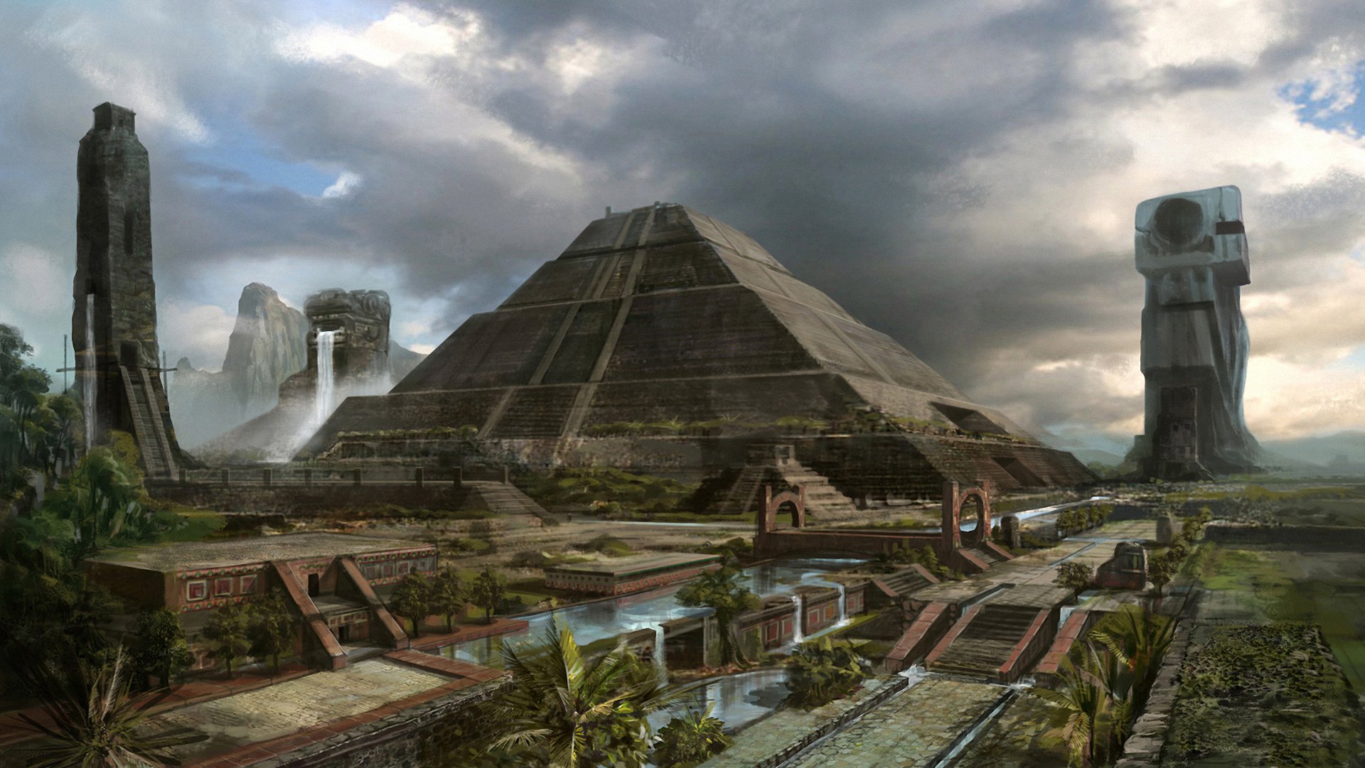 arte civiltà maya città piramide palme