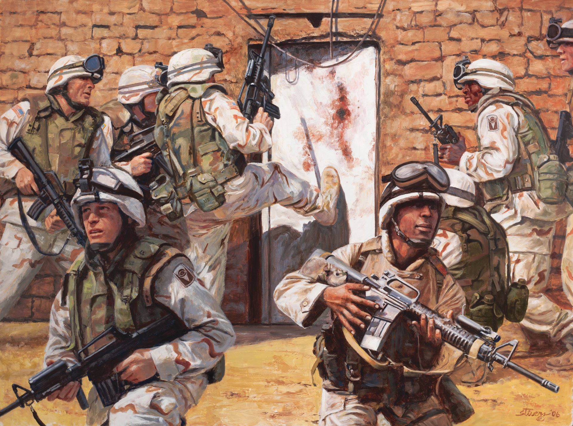 arte afganistán adobe puerta soldados fuerzas especiales ee.uu. armas equipo operación captura dibujo