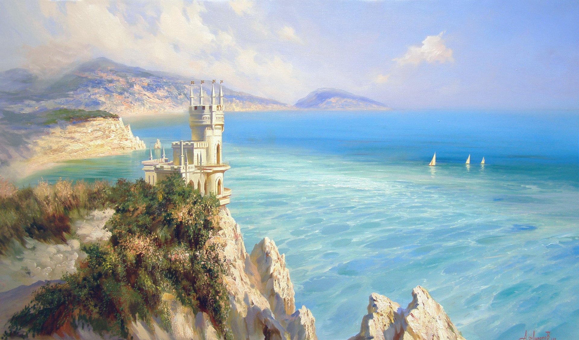 alexander milyukov swallow s nest castle sea blue space sail mountain rock crimea landscape beauty