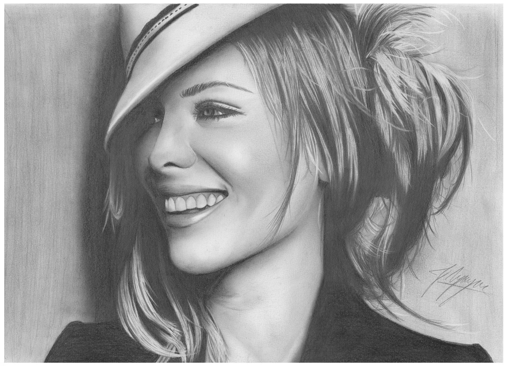 kate beckinsale dessin portrait crayon actrice fille visage sourire chapeau