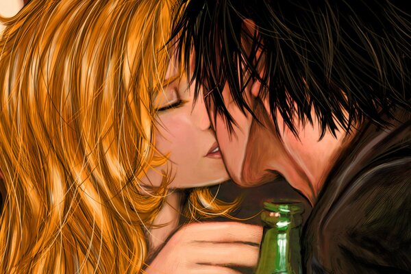 Obraz pocałunku dziewczyny i chłopaka