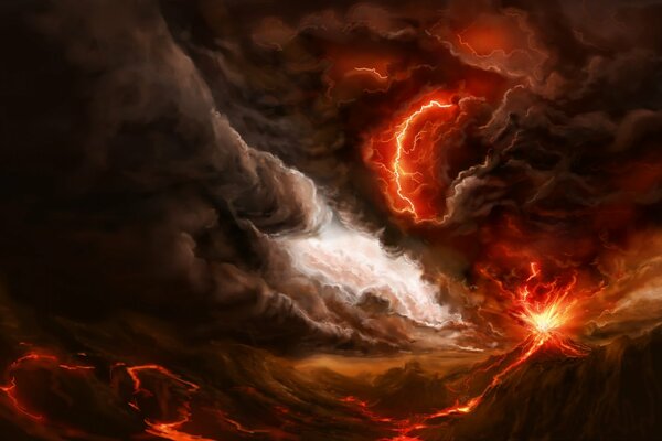 Wybuch wulkanu w burzy