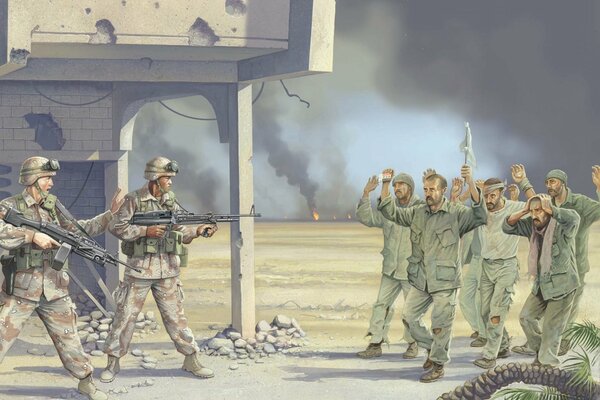 Żołnierze poddają się-walki w Iraku