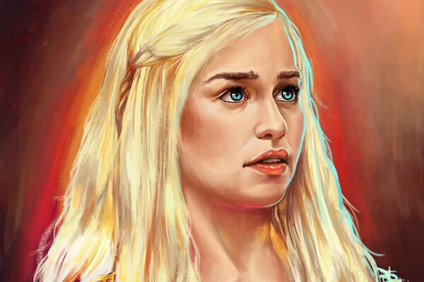 Peinture portrait de fille blonde Game of Thrones