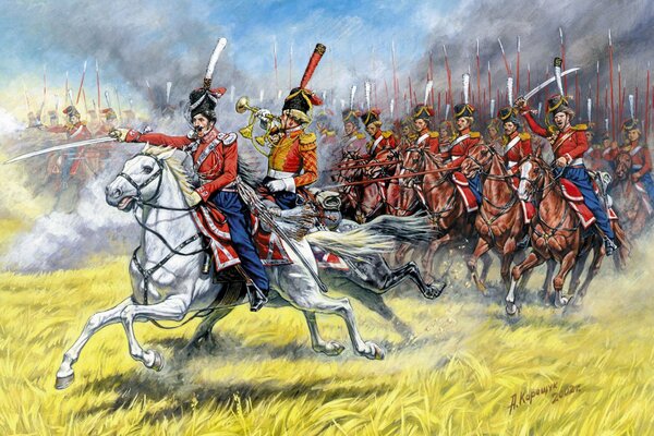 Die Schlacht der Kosaken des Garderegiments, ein Gemälde von Koraschuk 1812-1814