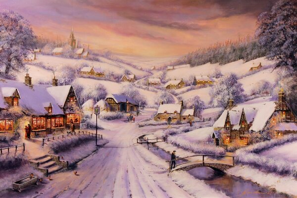 White village in winter