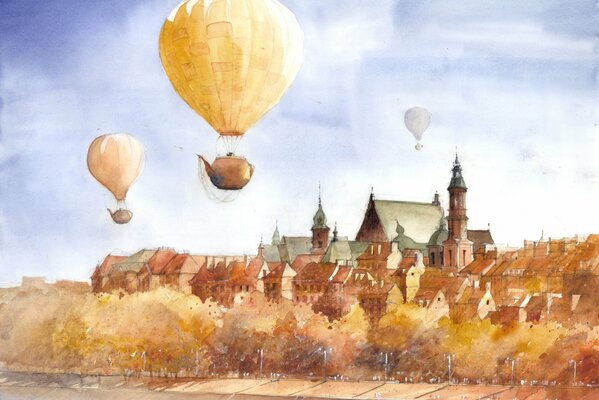 Image dessinée avec l image de ballons volants dans le ciel