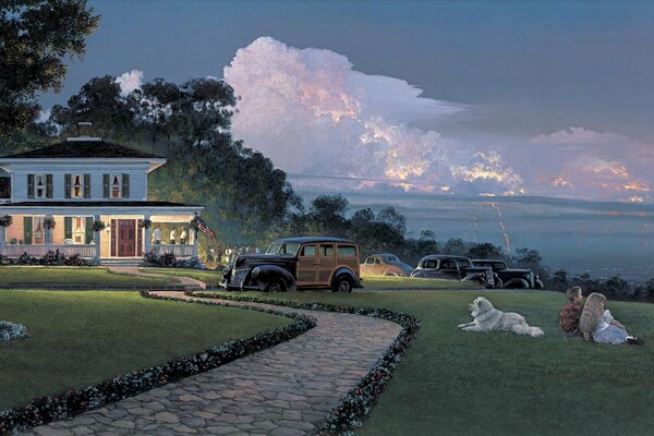 William S. Phillips, summer 45, evening house. painting