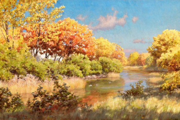 Pintura paisaje principios de otoño