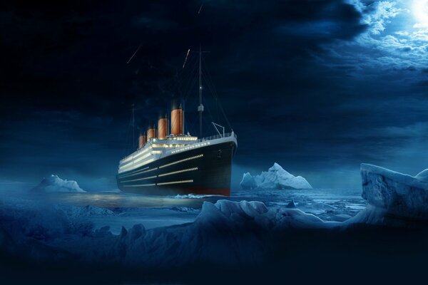 Titanic flottant dans la nuit directement sur l iceberg