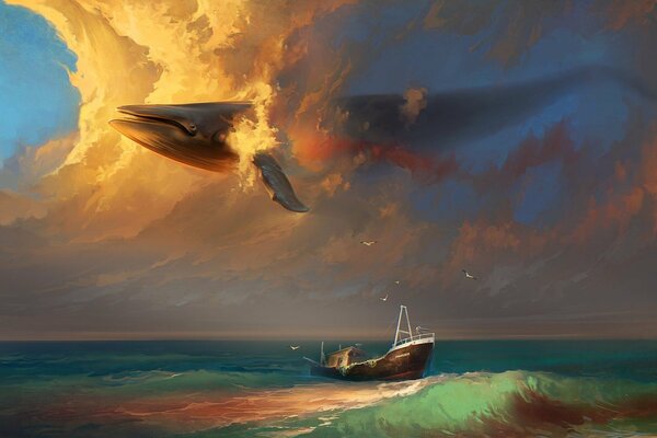 Arte surrealismo mar y ballena