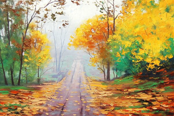 Art Autumn Road nella nebbia