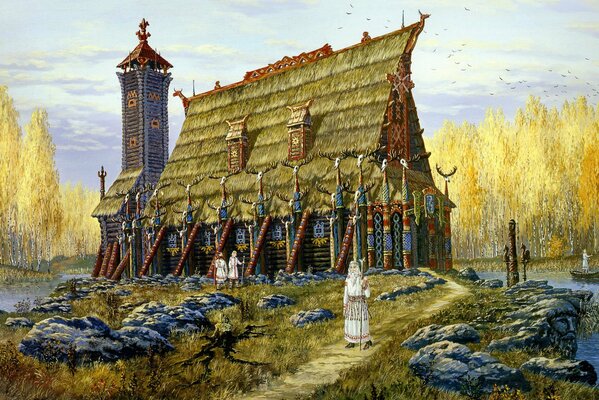 Image slave selon les sujets du Folklore russe. ancien temple de khors