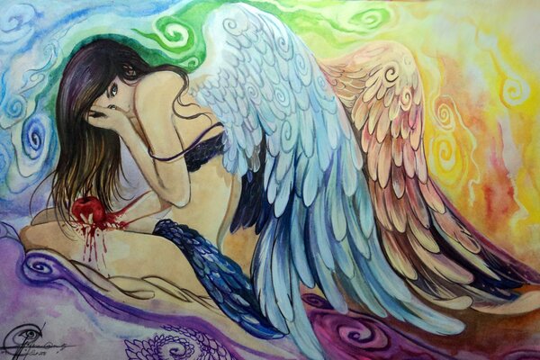 Цветной рисунок девушки ангела
