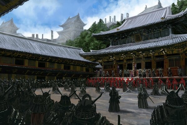 Art Temple w Azji Samurai ludzie wojownik