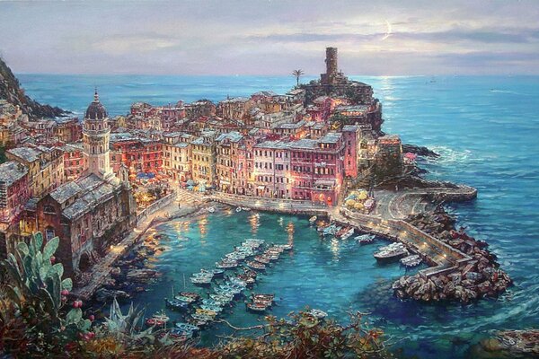 View of the pier of Vernazza in Italy