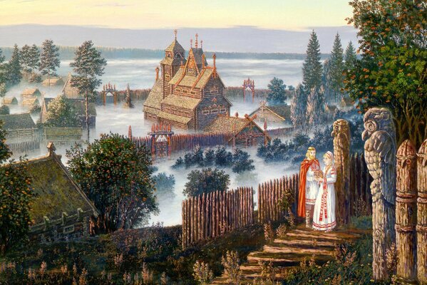 Bajkowy krajobraz starożytnej Rosji