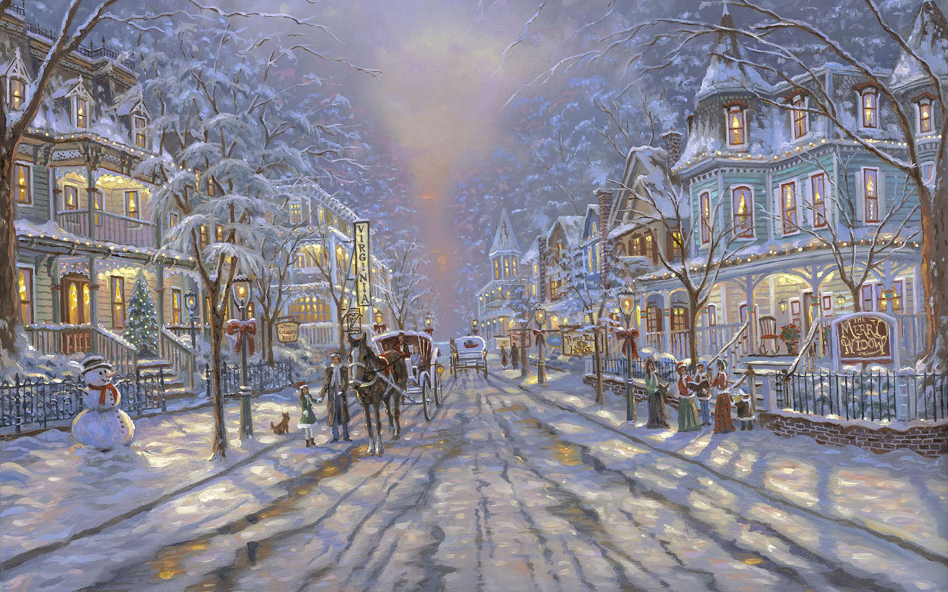 cape may navidad robert finale pintura nieve invierno navidad decoración de año nuevo árbol de navidad cabañas muñeco de nieve calle virginia carretera carros