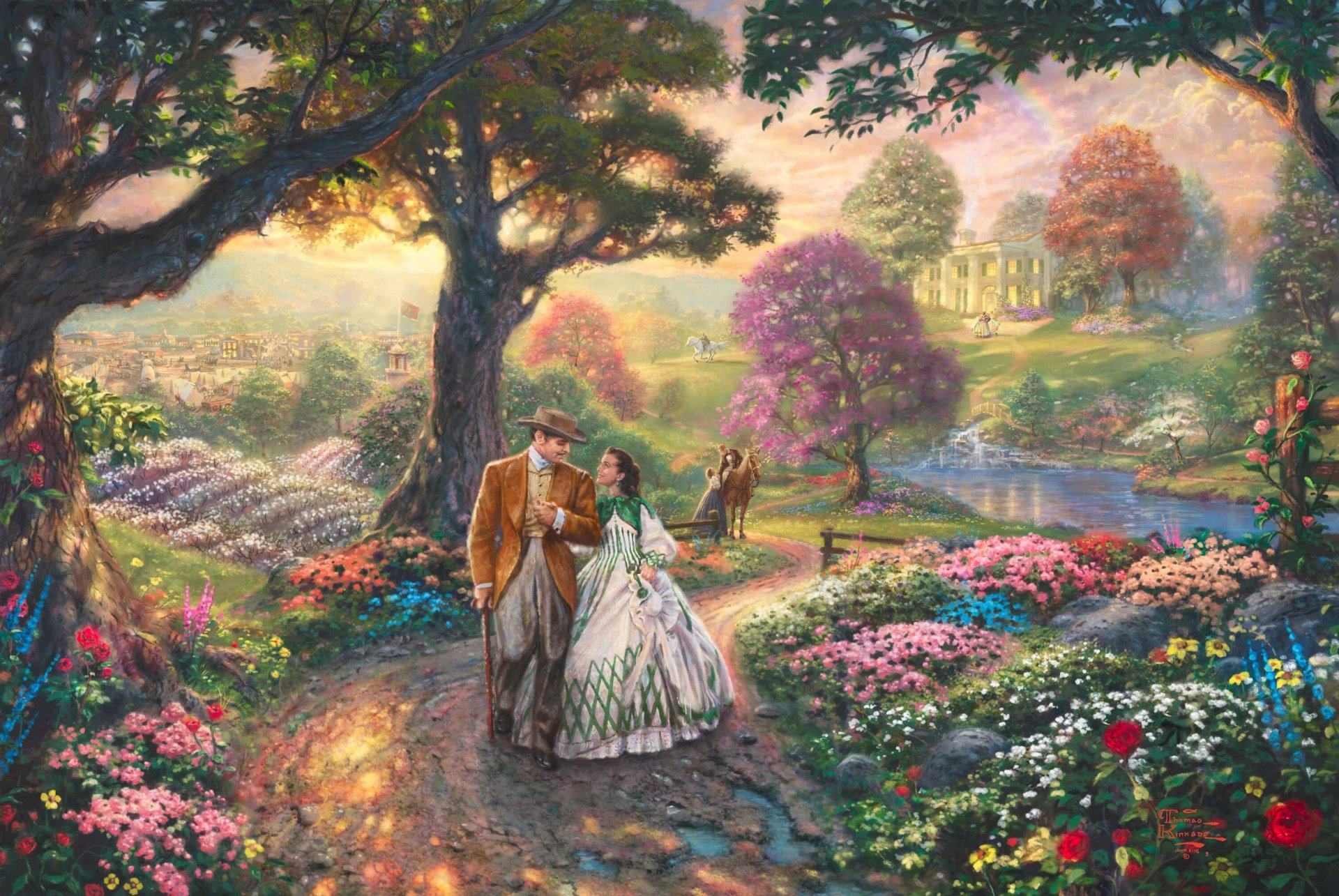 gone with the wind thomas kincaid painting kincaid scarlett o hara gone with the wind film scarlett o hara ashley wilkes flowers pond river