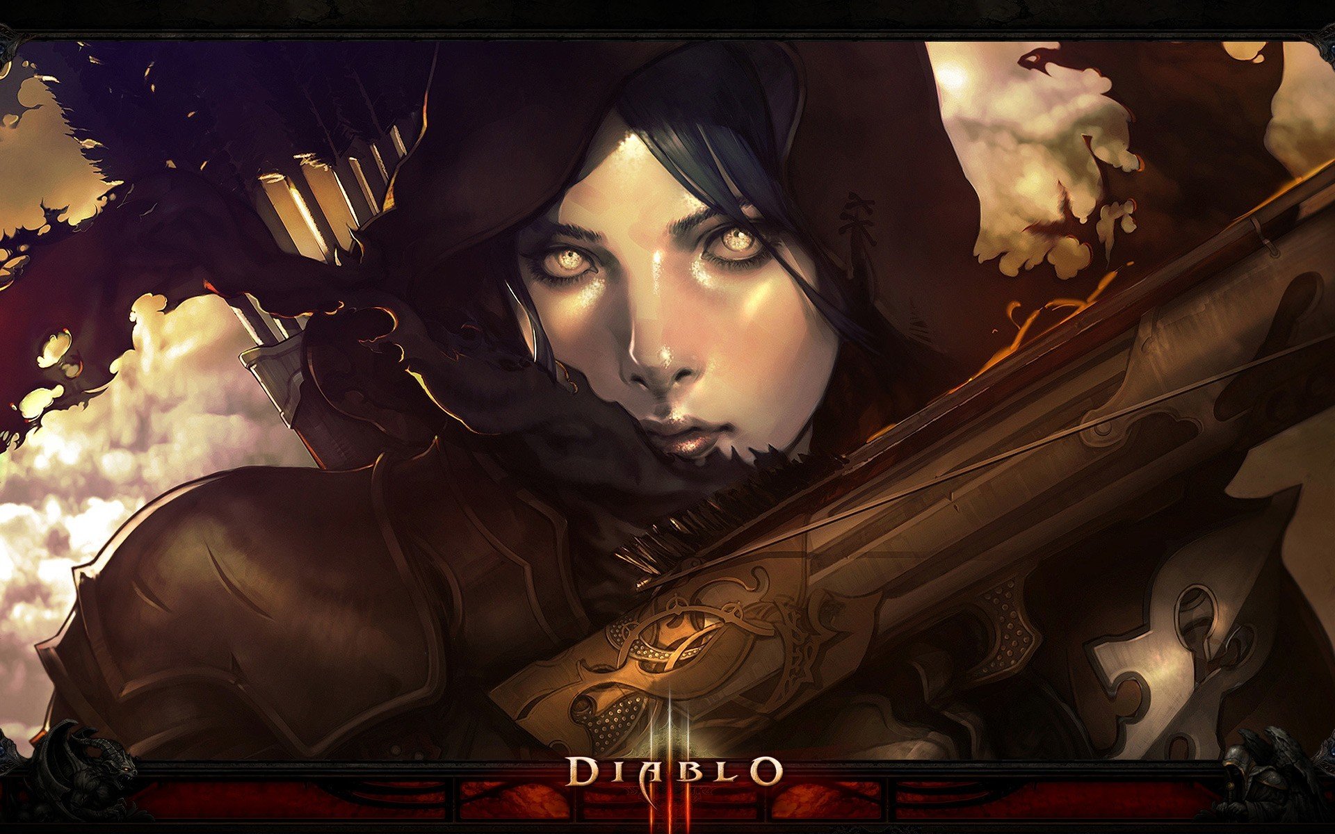 artwor diablo iii diablo 3 fille avec flèches visage art peinture numérique flèches arbalète capot tireur