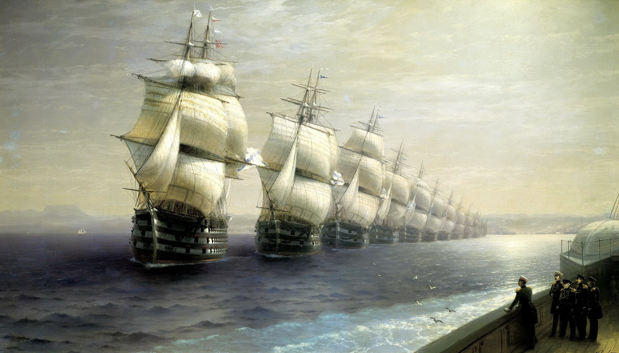 aivazovsky ivan painting sea review of the troops of the black sea fleet in 184