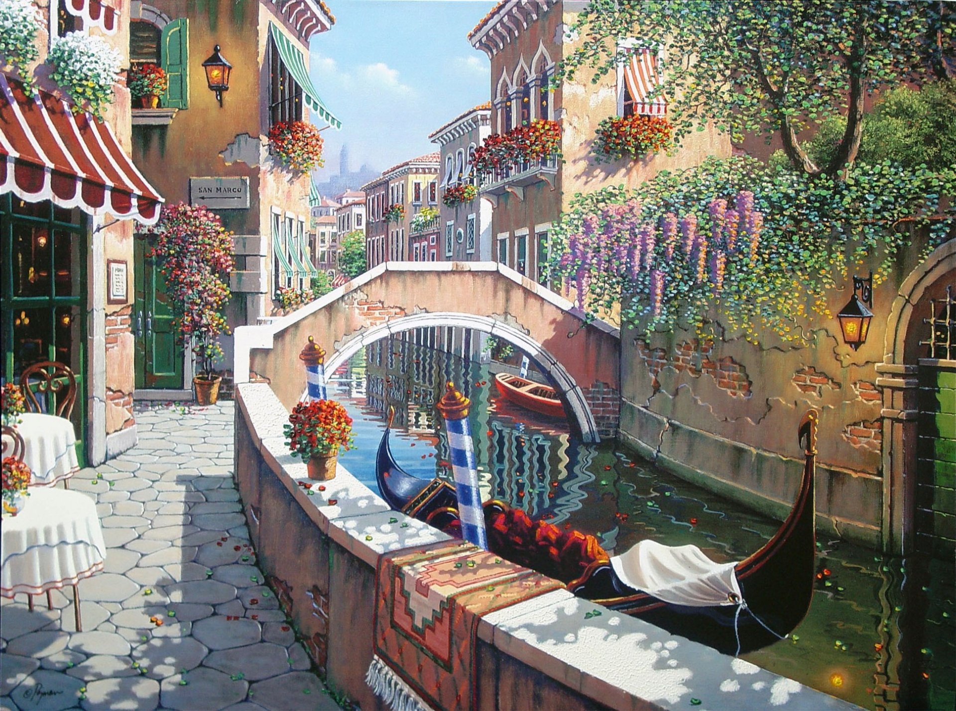 ir a san marcos bob pejman san marcos venecia italia pintura san marcos distrito de venecia canal góndola flores verano