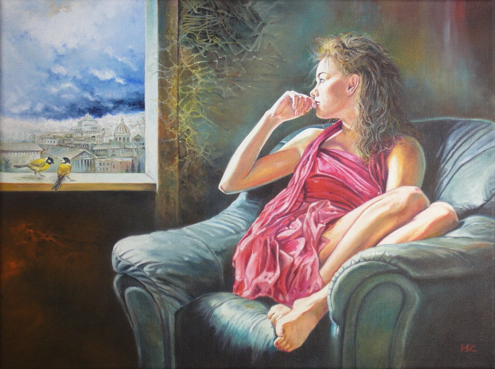 wlodzimierz kuklinski girl chair window town birds tits mood