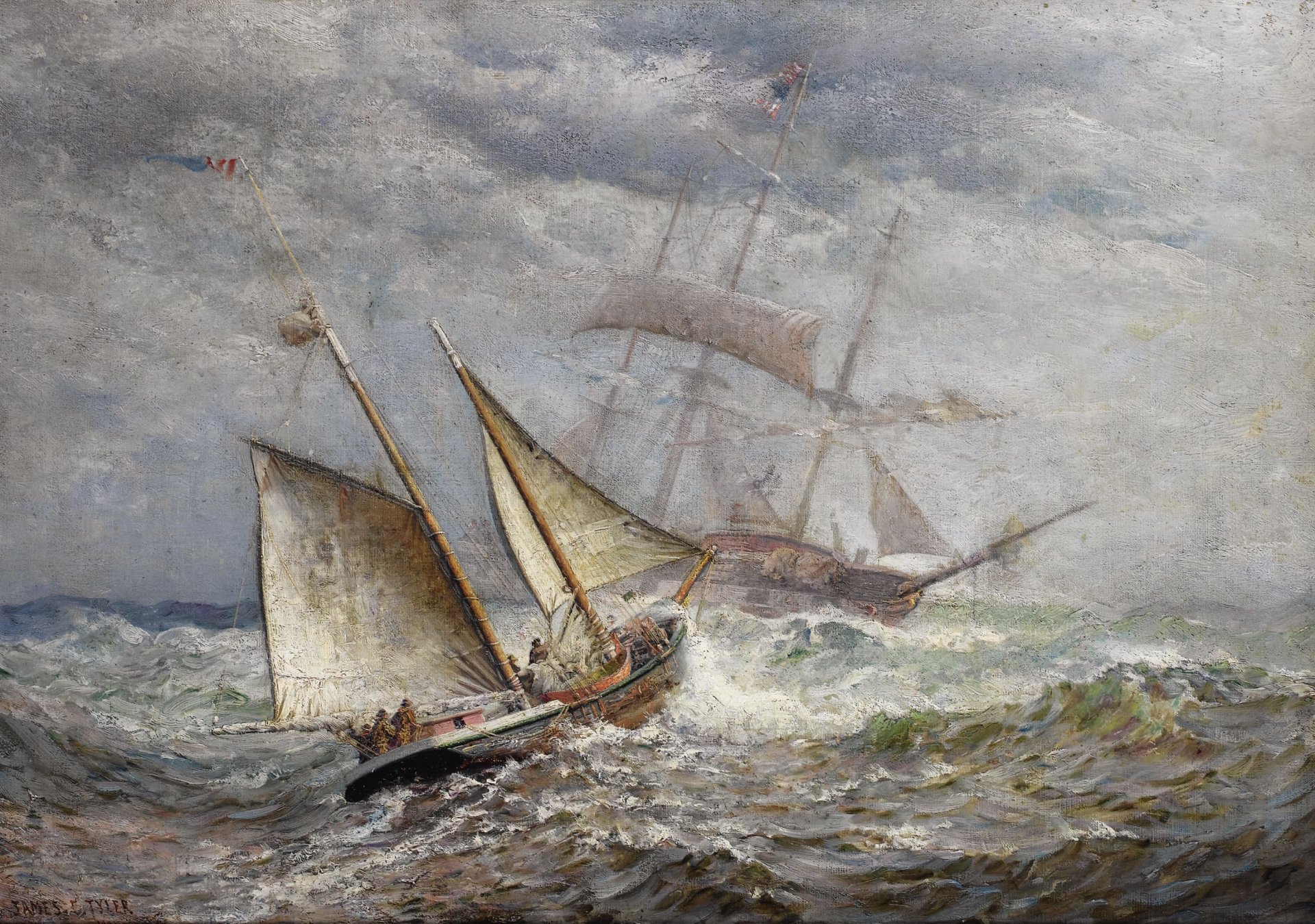 james gale tyler mare barca a vela tempesta pittura pittura