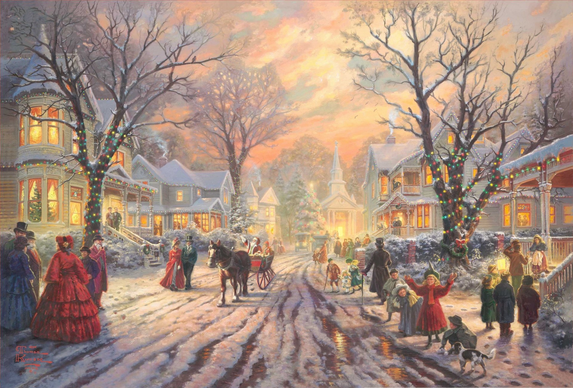 victorian christmas carol thomas kincaid painting november 2011 christmas lights christmas tree santa sleigh painting november 2011 holiday christmas christmas festivities new year lights high quality