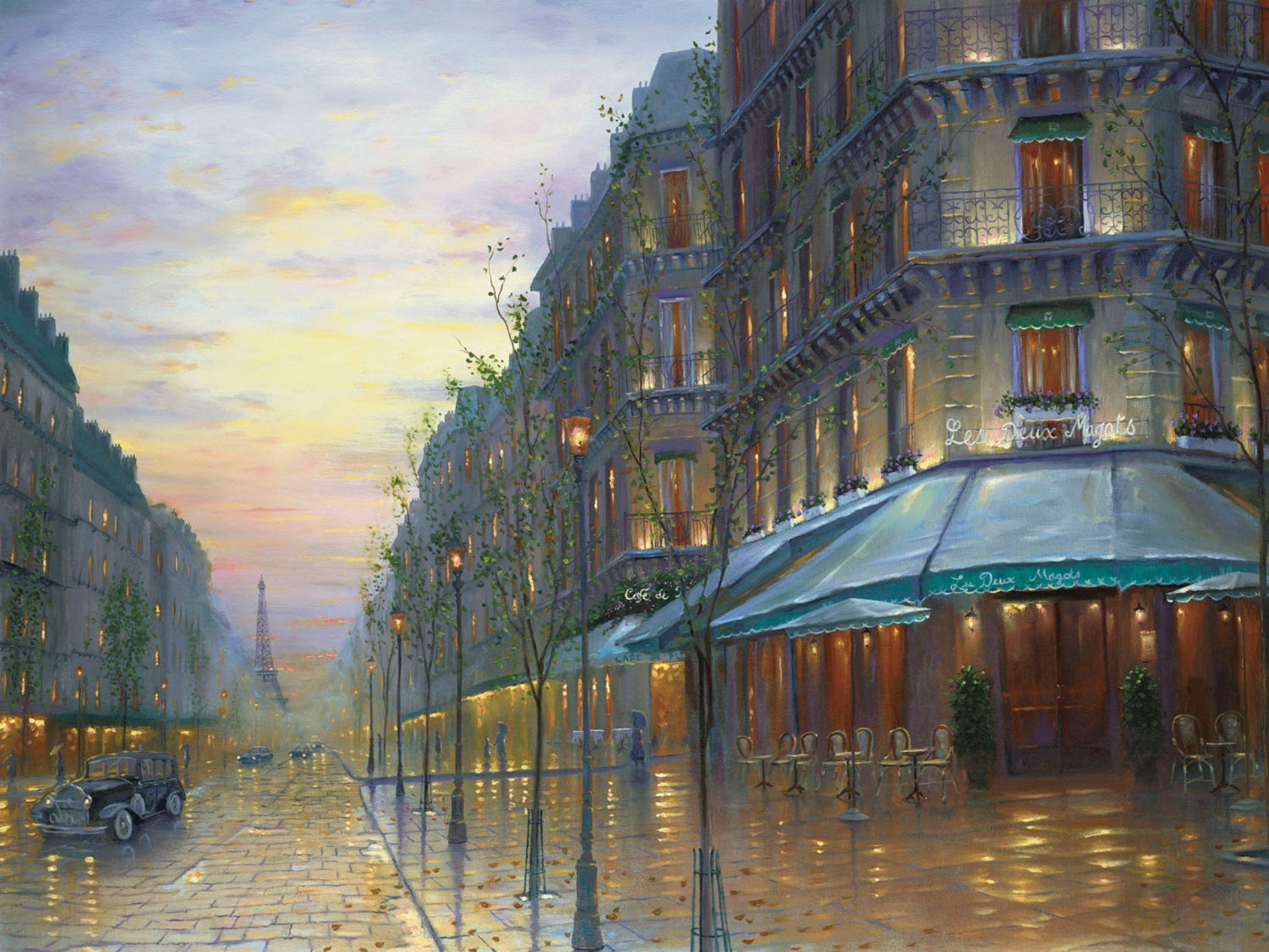 café de paris robert laffont peinture paris france club tour eiffel rue bâtiments soirée rétro