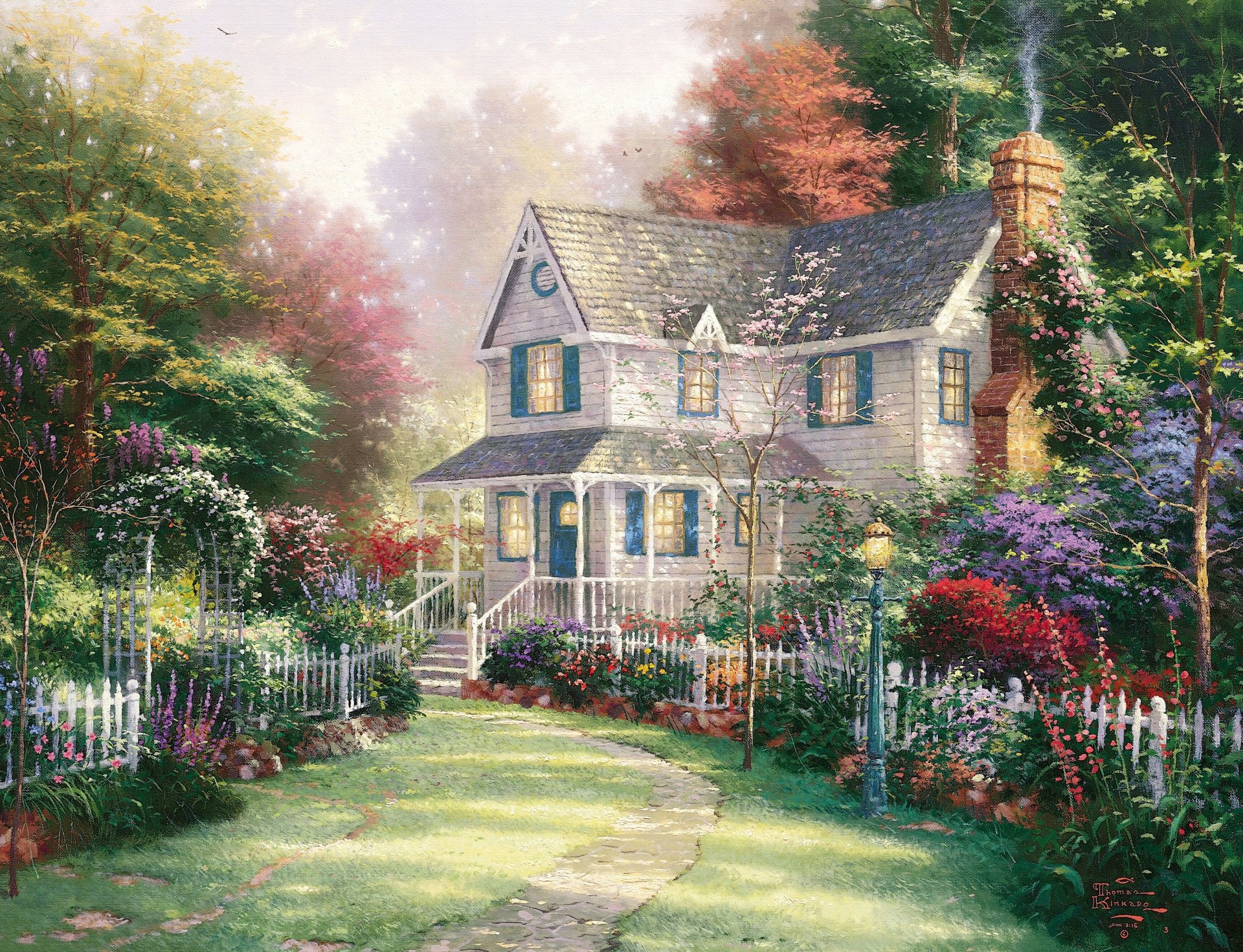 jardín victoriano ii thomas kinkade pintura cabaña casa jardín verano verano